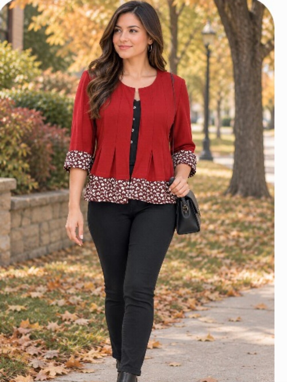 Burgundy Layered Peplum Top with Floral Trim Women's Sz 14 Upcycled